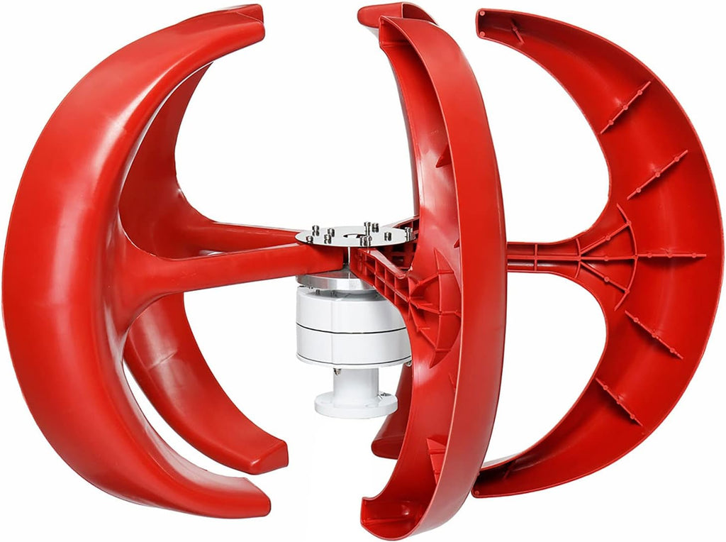 12V/24V 5 Blades Lantern Wind Turbine Generator 3000W Vertical Windmill Wind Generator Permanent Magnet Generator with Controller for Home/Terrace (Red)