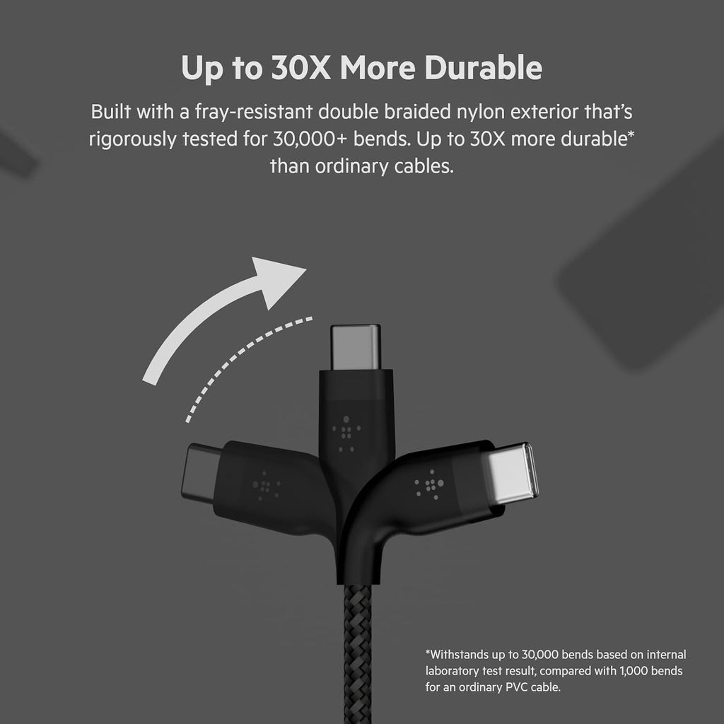 Belkin BoostCharge Pro Flex Braided USB-C to USB-C Cable (3M/10FT), USB-IF Fast Charging Cable for iPhone 16 Series, MacBook Pro, iPad Pro, Galaxy S25, S24, Nintendo Switch 2 & More - Black