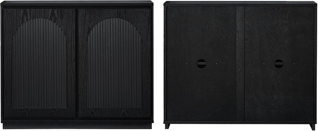 LKTART 39' Black Narrow Sideboard Buffet,Small Credenza Storage Cabinet | Black Sideboard Buffet Cabinet with Arched Solid Wood Doors;Slim Entryway Cabinet for Hallway;Mid Century Modern Thin Cabinet