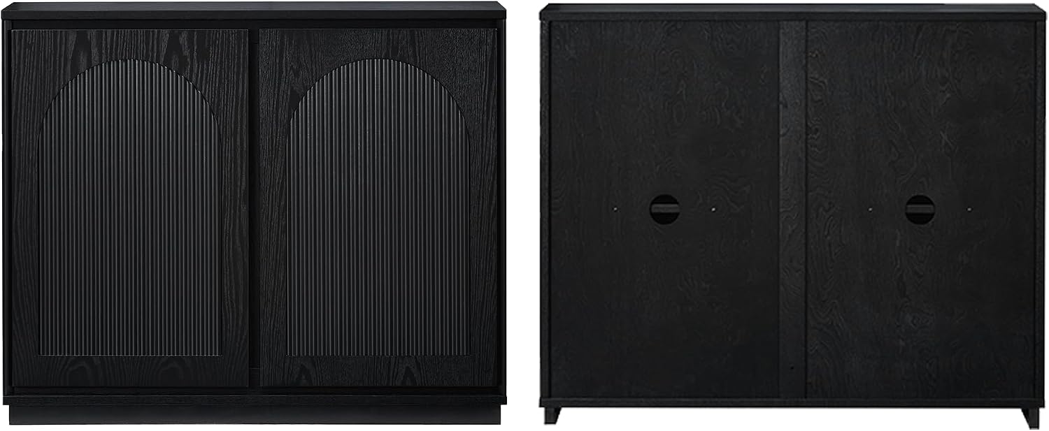 LKTART 39' Black Narrow Sideboard Buffet,Small Credenza Storage Cabinet | Black Sideboard Buffet Cabinet with Arched Solid Wood Doors;Slim Entryway Cabinet for Hallway;Mid Century Modern Thin Cabinet