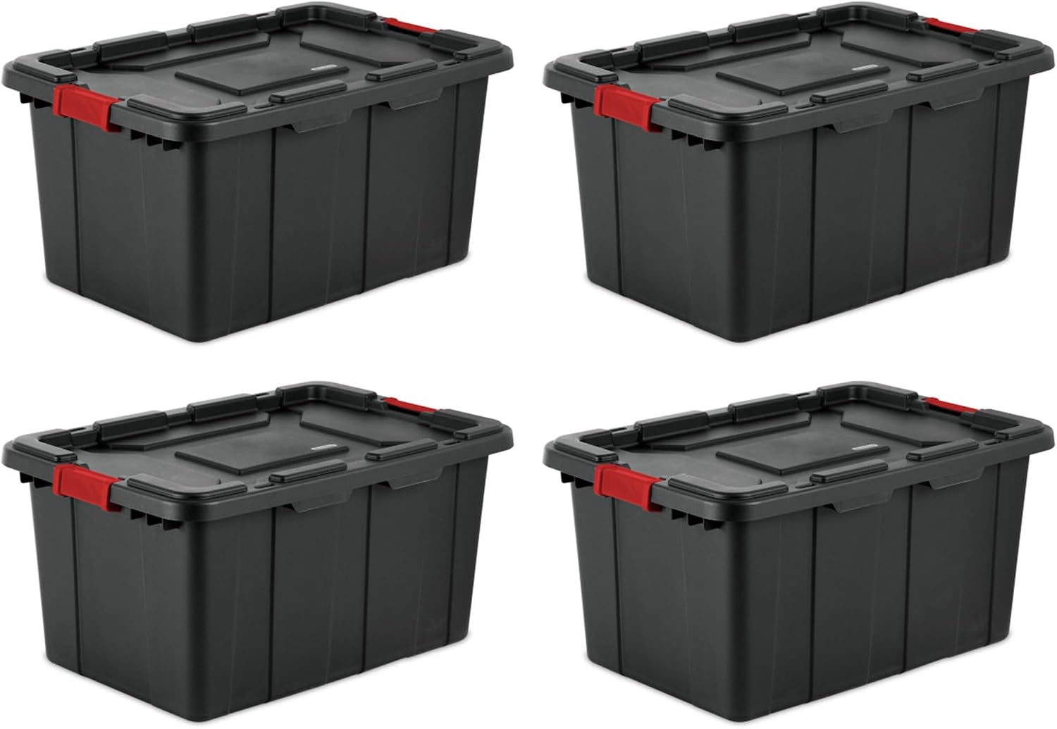 Sterilite 8-Pack Industrial Tote, Plastic Storage Bins with Lids, 27 Gallon, Black - Heavy-Duty Organizing Containers for Closet, Bathroom, and Office