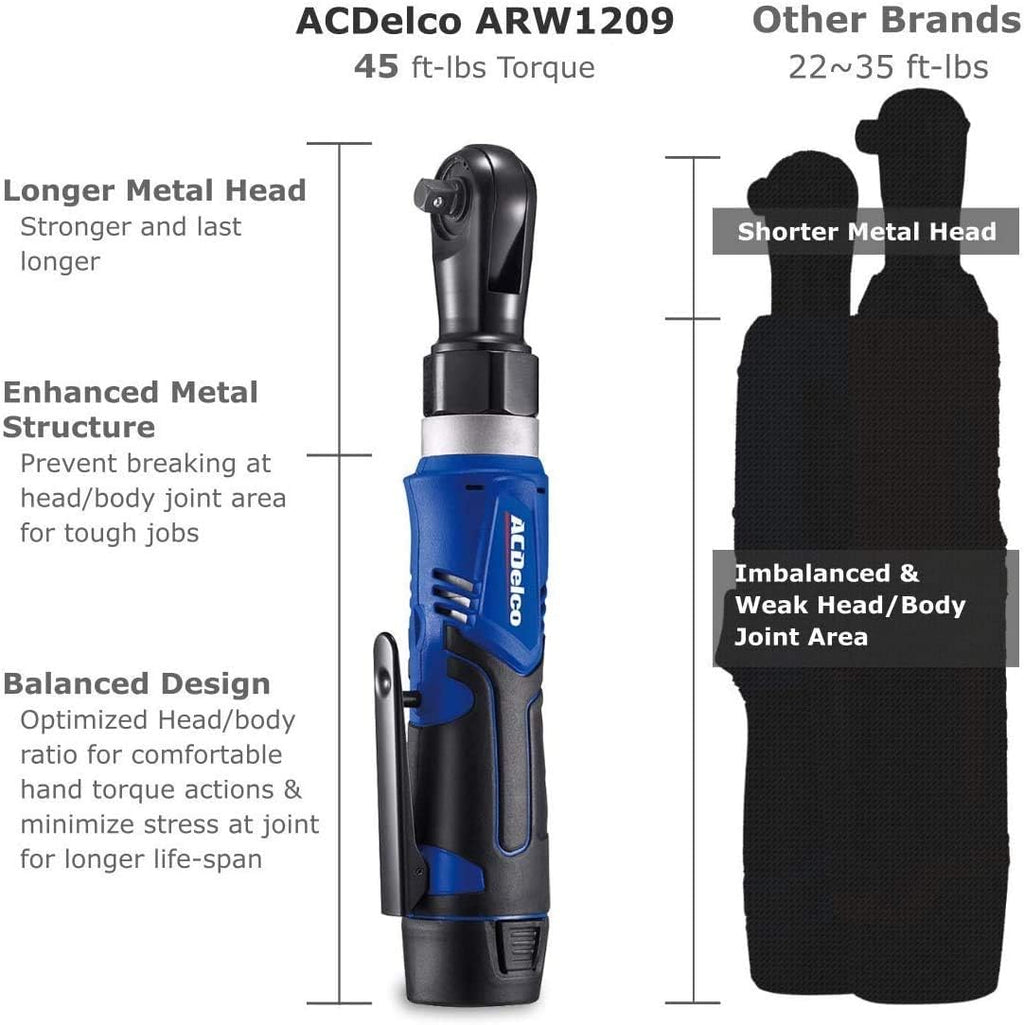 ACDelco ARW1209-K16 G12 Series 12V Li-ion Cordless 3/8' Rachet Wrench & Compact Drill Driver Combo Tool Kit