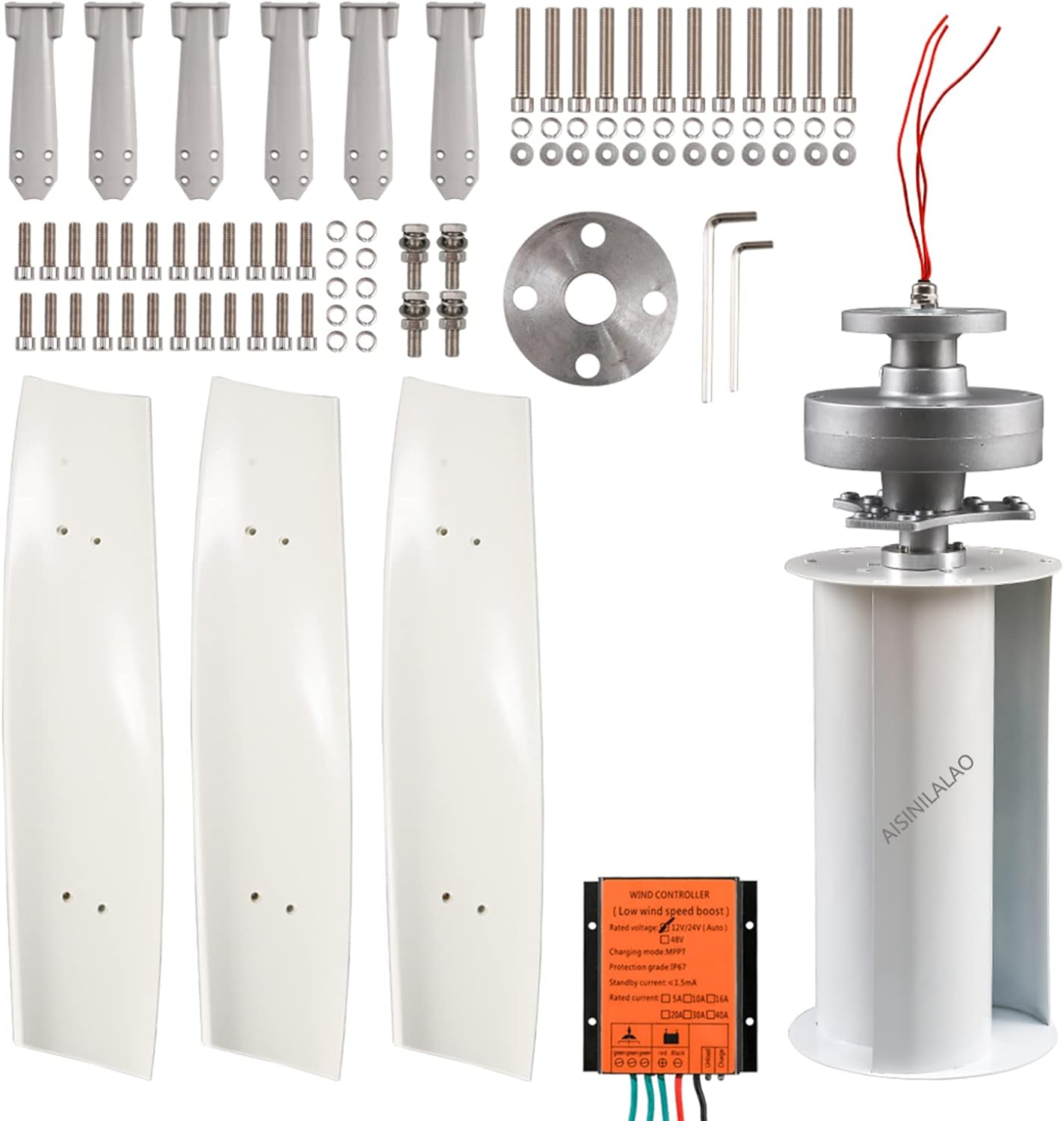 1000W-1500W Vertical Axis Wind Turbines Generator Kit, Noiseless Wind Turbine Generator with Mppt Controller for Home Camping(48V)