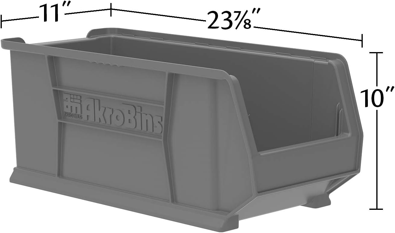 Akro-Mils 30287 Super-Size AkroBins Plastic Storage Bins, Space-Saving Stackable Bins for Garage, Classroom, Warehouse Organization, 24' L x 11' W x 10' H, Red, 4-Pack