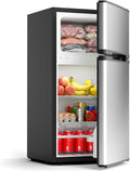COWSAR 2.5 Cu.Ft Dorm Fridge with Freezer, Double Reversible Door Compact Refrigerator with 2 Removable Shelves, Commercial Drink Fridge for Bedroom, Office, Kitchen, Dorm, Silver