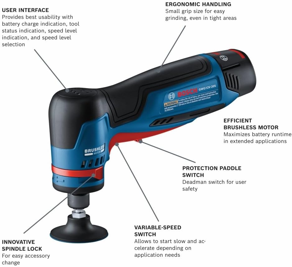 Bosch GWG12V-20SB23 12V Max Brushless 1/4 In. Right Angle Die Grinder Kit with (2) 3 Ah Batteries