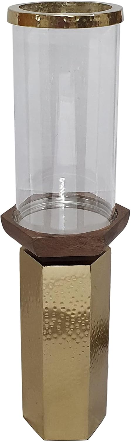 A&B Home Hammered Gold Candle Holder- Aluminum Candle Holder with Hurricane Glass, Decorative Tabletop Lighting, Living Room Coffee Table Accent Piece Dining Table Centerpiece, 5' x 5' x 18'