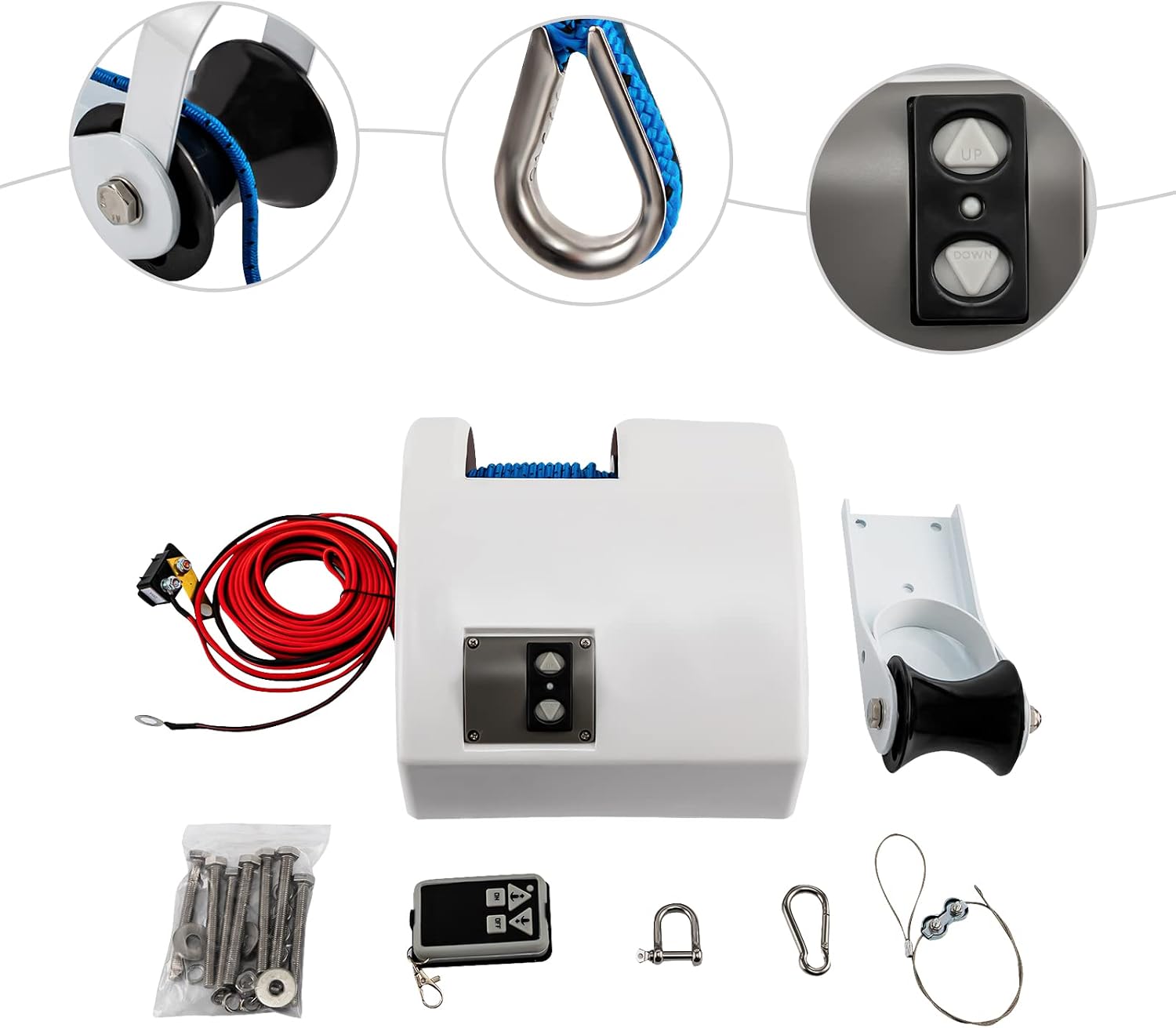 OUKANING Boat Electric Anchor Winch, Anchors Up to 25/35/45 LBS, 12-Volt DC Boat Anchor Wench with Wireless Remote Control, High-Efficiency Marine Saltwater Anchor Windlass Kit Includes 100-feet Rope