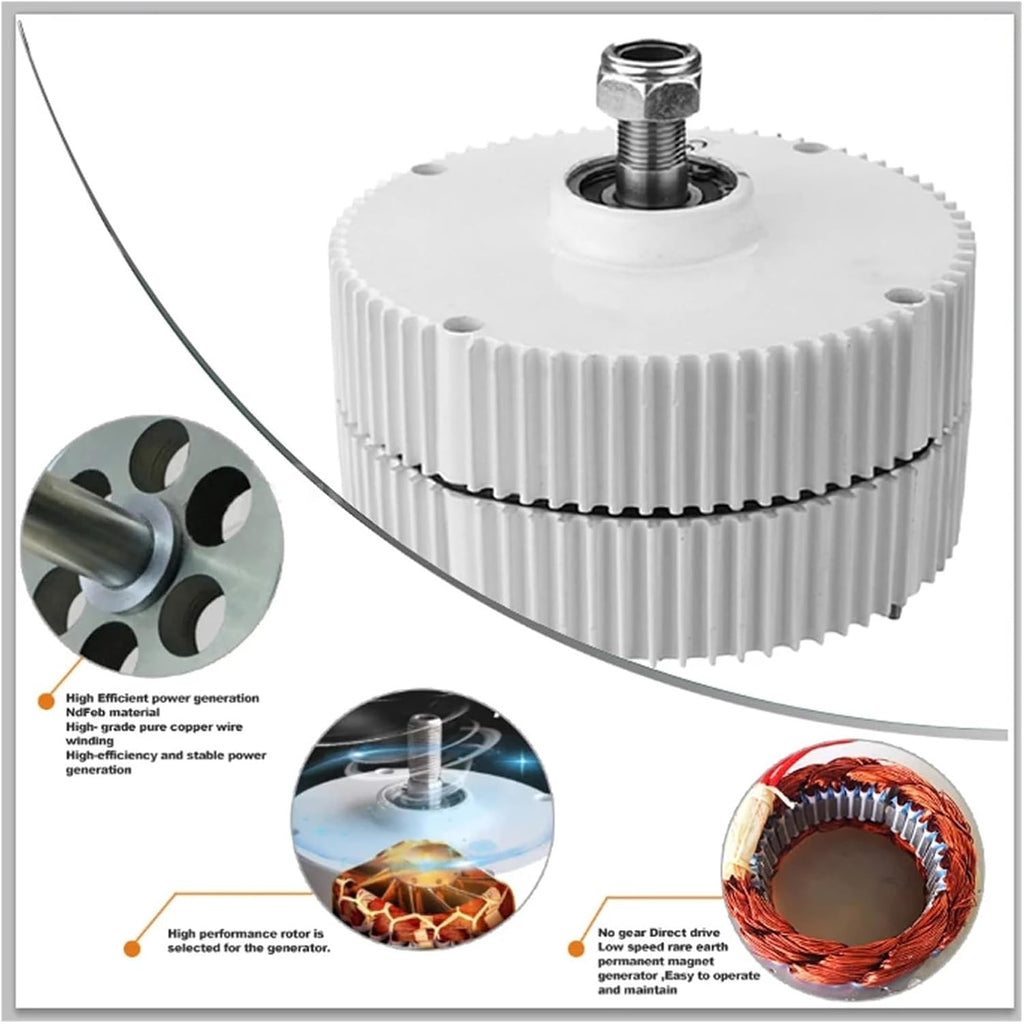 Low Speed 1000W 12V 24V 48V Gearless Permanent Magnet DIY Wind Turbine Generator Alternator Motor(No Base,Single Shaft_24V_1000W)