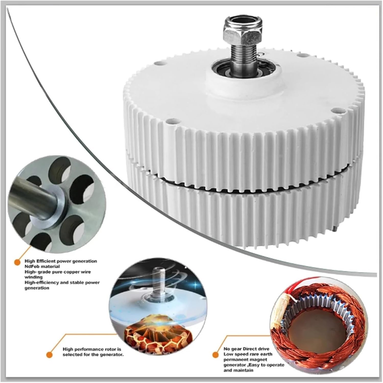 Low Speed 1000W 12V 24V 48V Gearless Permanent Magnet DIY Wind Turbine Generator Alternator Motor(No Base,Single Shaft_24V_1000W)