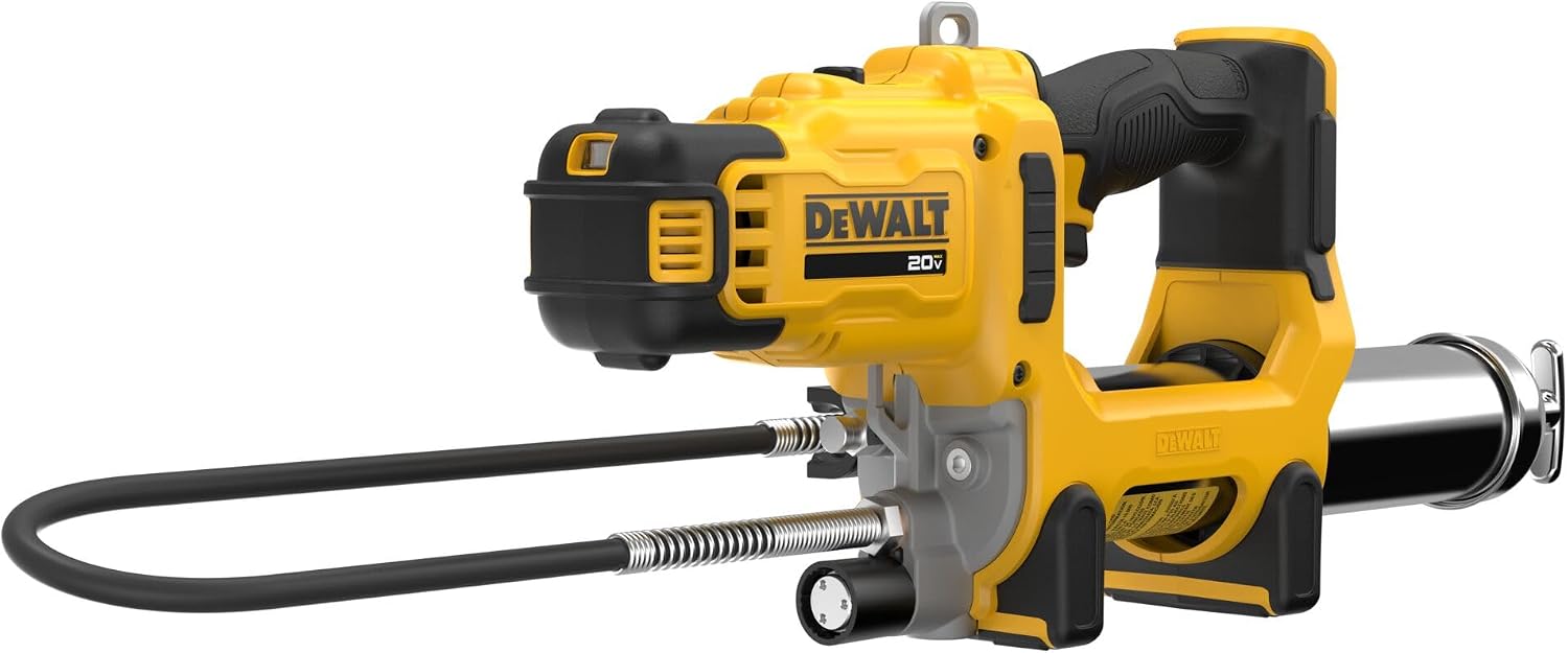 DEWALT Grease Gun 20V MAX Cordless 10,000 PSI Variable 2-Speed Electric Grease Gun with 47 Inch Hose and LED Light, Up to 9 oz per Minute and 7 Tubes per Charge, Tool Only (DCGG581B)