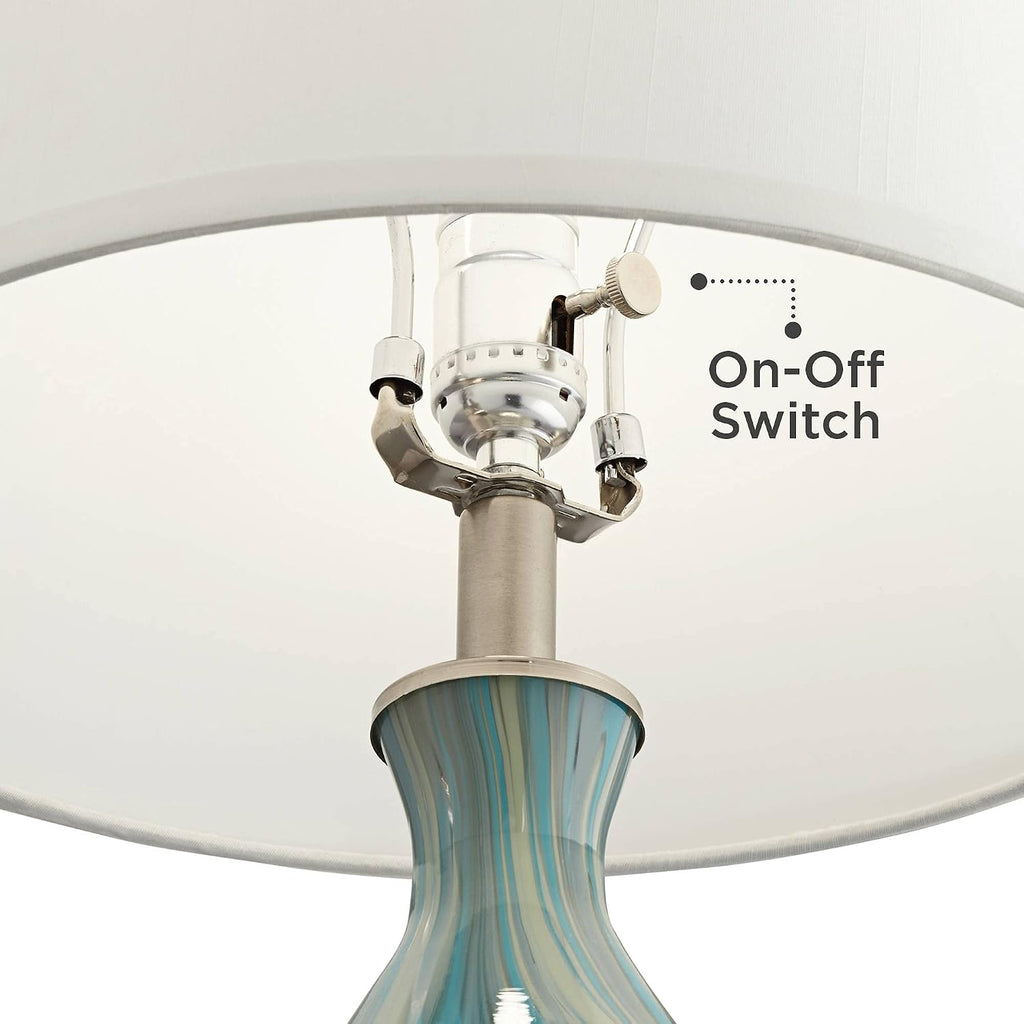 360 Lighting Cirrus Coastal Modern Style Accent 3-Way Table Lamp with Table Top Dimmer 22' High Blue Gray Art Glass White Fabric Tapered Drum Shade for Living Room Bedroom Bedside (Color