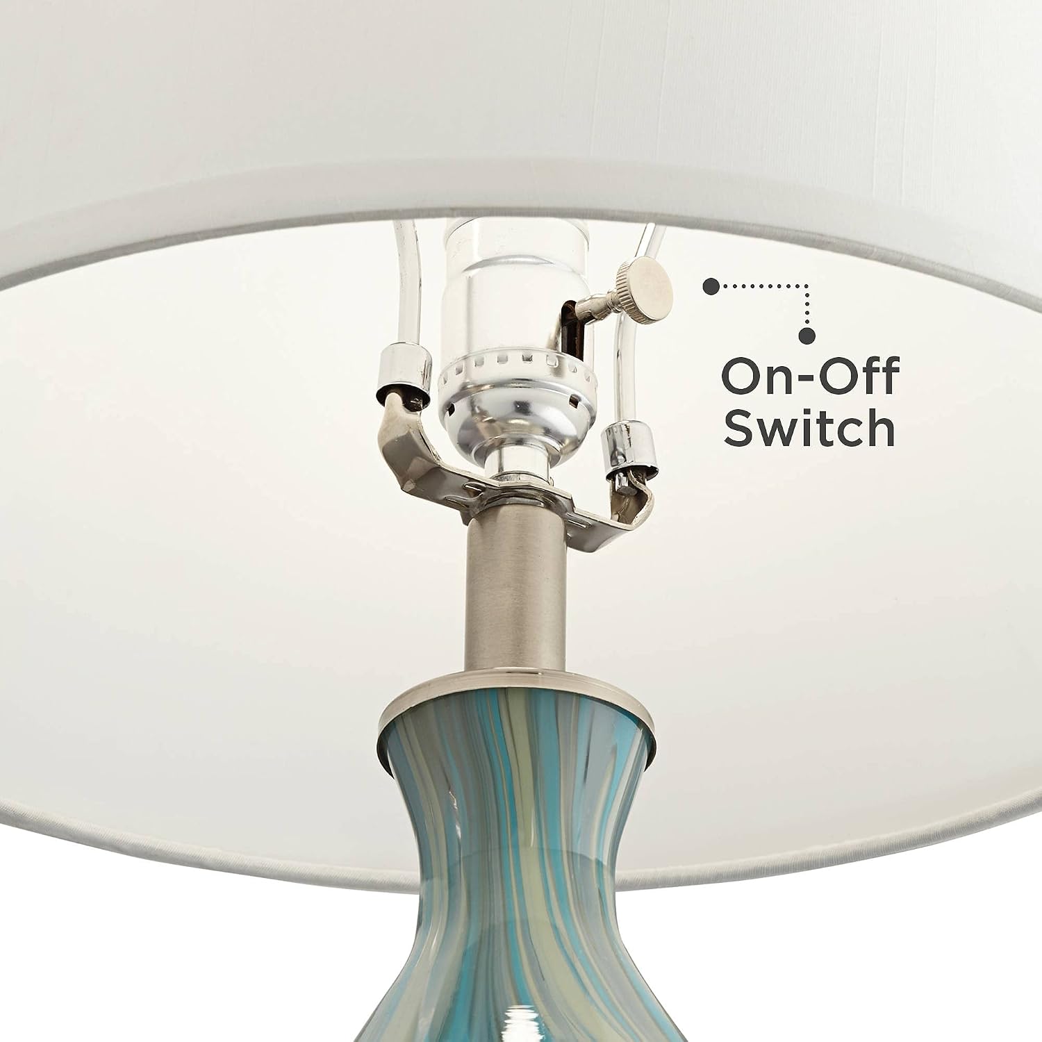 360 Lighting Cirrus Coastal Modern Style Accent 3-Way Table Lamp with Table Top Dimmer 22' High Blue Gray Art Glass White Fabric Tapered Drum Shade for Living Room Bedroom Bedside (Color