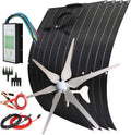 800W Solar Panel Wind Turbine Kit for Motorhomes:400W Wind Windmill Generator/4pcs 100W Flexible Solar Panels Monocrystalline/Hybrid Charge Controller/Battery Cables/Connectors