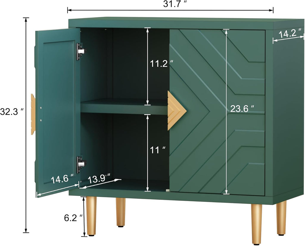 HLR Sideboard Storage Cabinet with 2 Doors, Accent Cabinet with Decorative Embossed Pattern Doors, Sideboard Buffet for Living Room, Kitchen, Dining Room, Hallway
