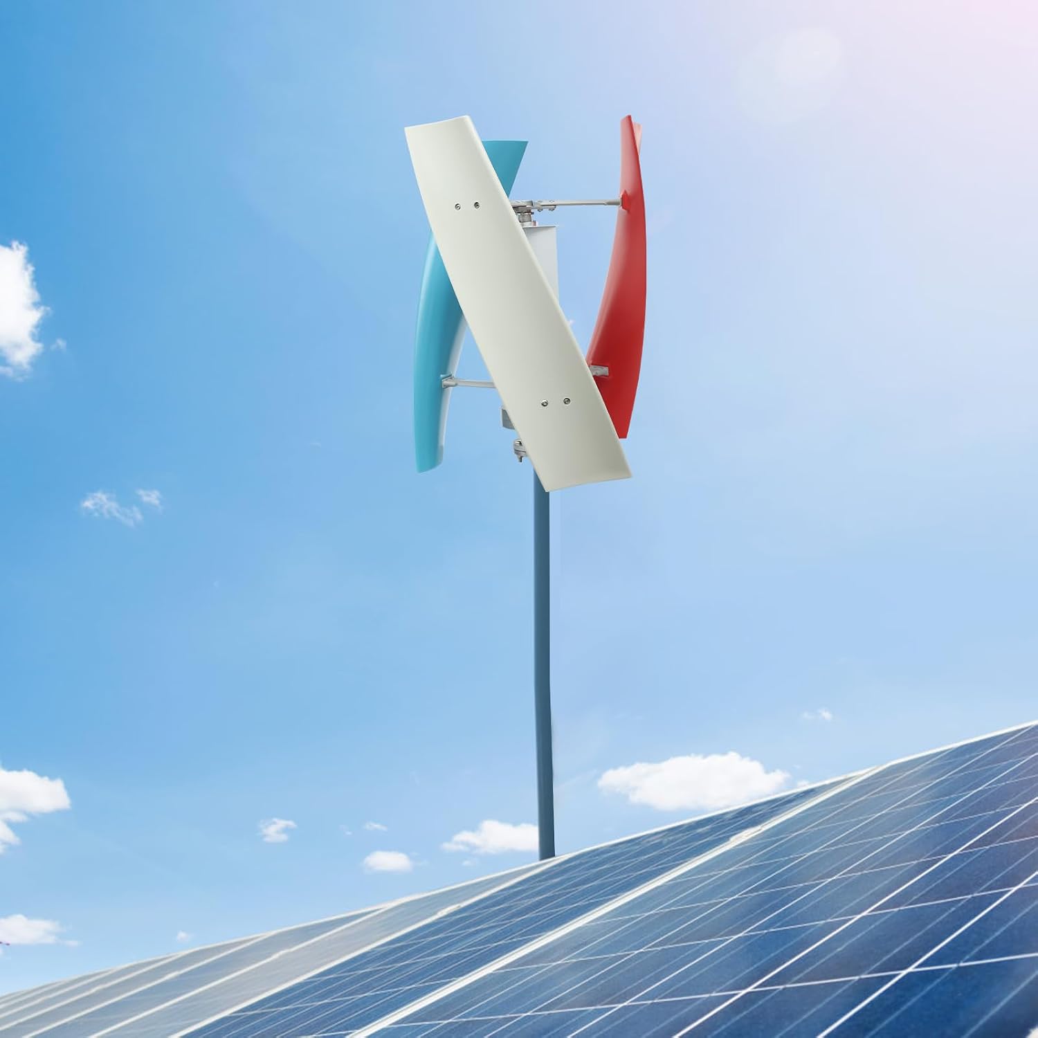 Vertical Wind Turbine Generator 100W 24V Quiet Outdoor Power with Auxiliary Wind Wheel for Home Cabin Boat Solar Energy Alternative IP67 Protection