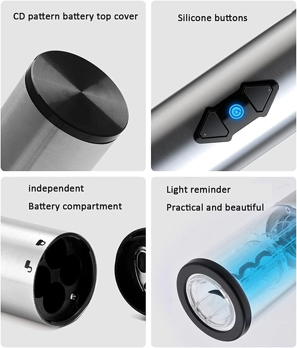 Electric Wine Bottle Opener Automatic Wine Opener Electric Corkscrew with Foil Cutter,Wine Pourer,Wine Stopper, Battery Powered, Fathers Day Dad Gifts from Dauther Son (Color : Silver)