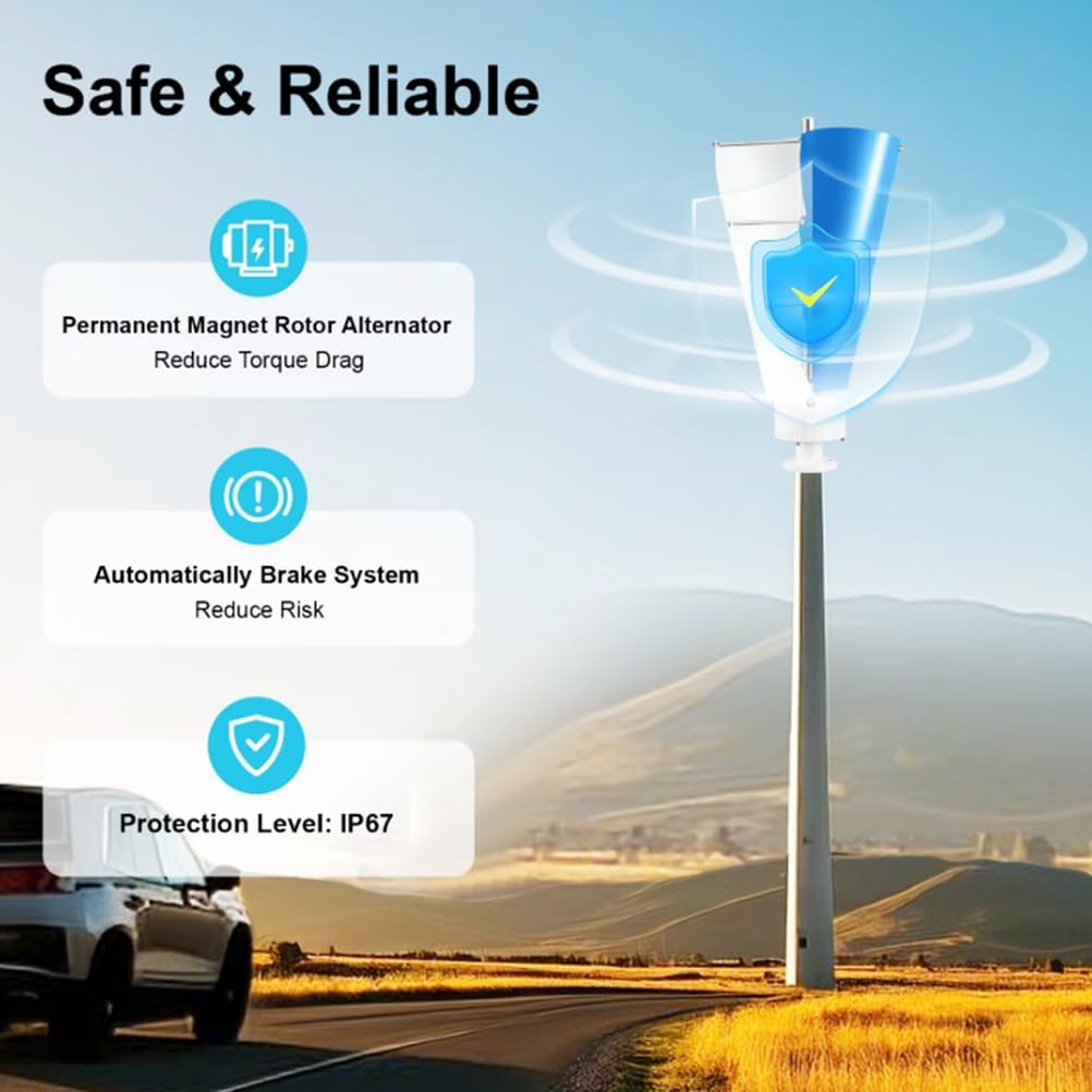 3000W No Noise Vertical Spiral Wind Generator Set 2 Blades with Mppt Controller 12V 24V 48V 220V Home Windmill Generator for Home, Camping & Street Lighting,12v