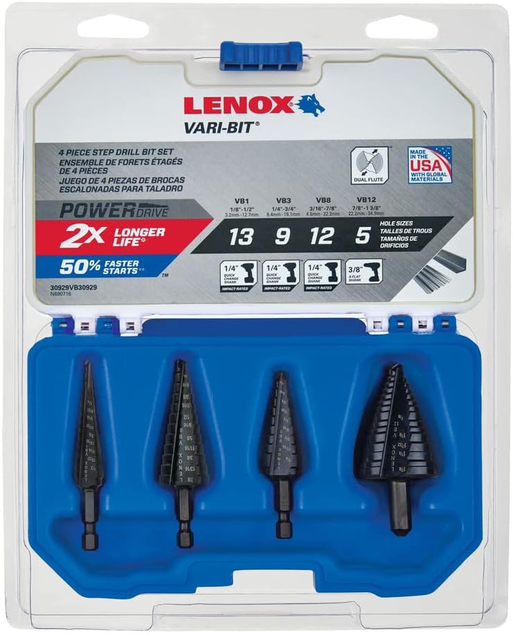 Lenox Tools 30929VB30929 30929-30/929 Vari-Bit 4 Piece Step Drill Bit Assortment