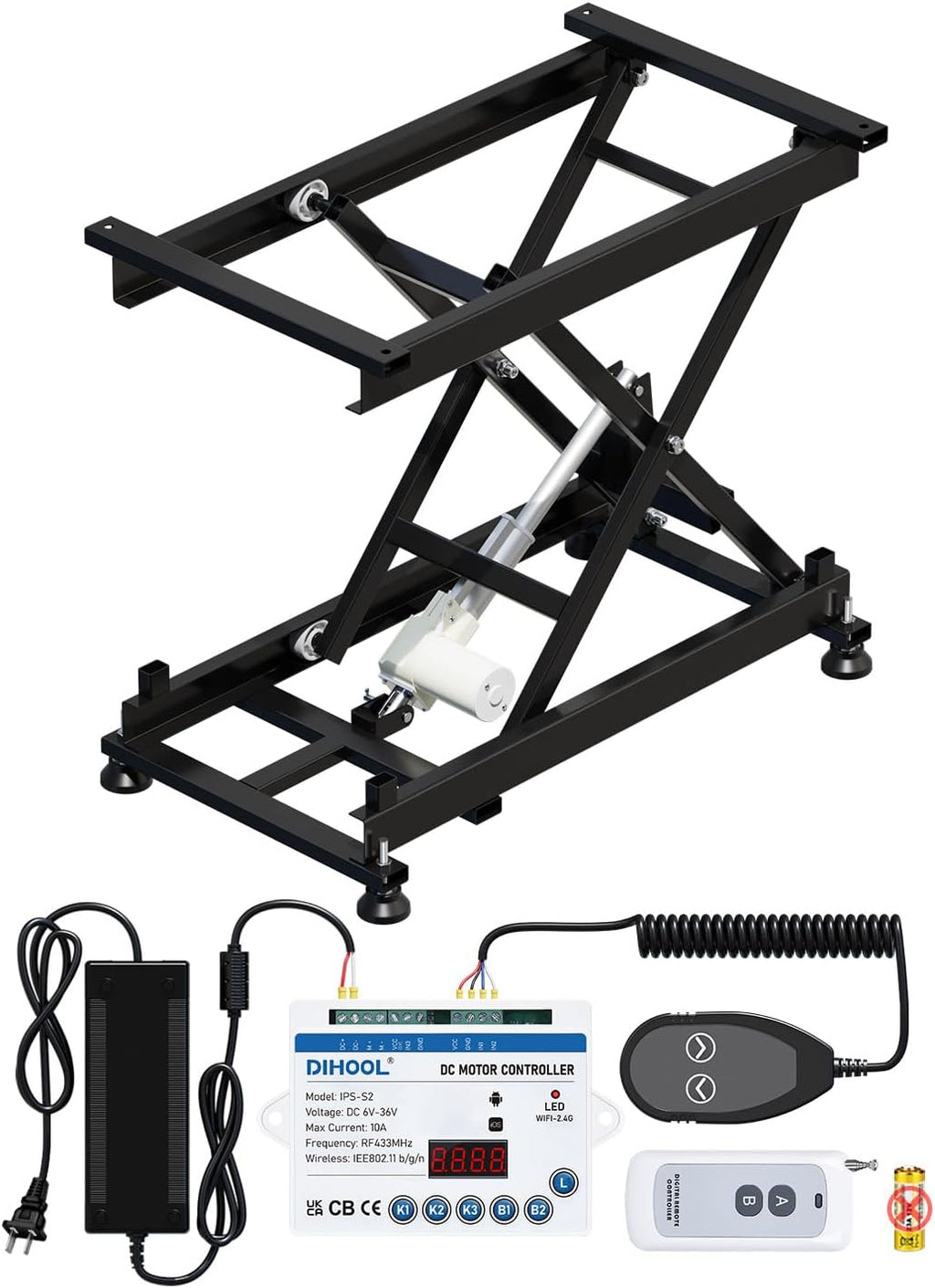 DIHOOL Electric Scissor Lift Table, 350Lbs Capacity, 7.68'-26.77' Height Adjustable Lifting Platform, Super Quiet with Remote & WiFi Control, Obstruction Detection, AC/DC Power for Home/Industrial Use