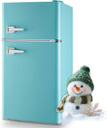 Small Refrigerator with Freezer Double Door Mini Fridge Adjustable Glass Shelves, Detachable Handle,7 Level Temperature Control Fridge for Dorm, Office, Apartment Blue