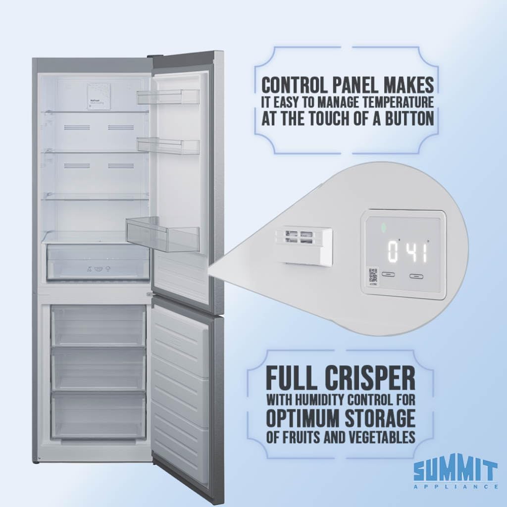 Summit 24' Bottom Freezer Refrigerator, Counter Depth Refrigerator- Freezer, Energy Star, Stainless Steel - FFBF124SS (Right Hand Door)