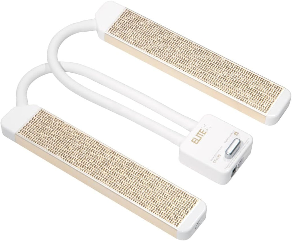 GLAMCOR Elite X Portable LED Lighting Kit for Eyelash Extension, Esthetician, Makeup, Filming & Photography | 5600K Five-Stage Dimming Daylight, with Travel Bag & Tripod (White/Gold w/Gold Sparkle)