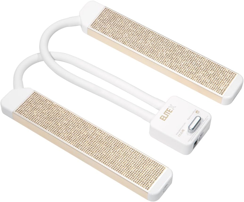 GLAMCOR Elite X Portable LED Lighting Kit for Eyelash Extension, Esthetician, Makeup, Filming & Photography | 5600K Five-Stage Dimming Daylight, with Travel Bag & Tripod (White/Gold w/Gold Sparkle)
