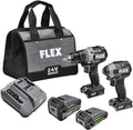 FLEX 24V Brushless Cordless 2-Tool Combo Kit: 1/2-Inch Drill Driver with Turbo Mode and 1/4-Inch Quick Eject Hex Impact Driver with 2.5Ah, 5.0Ah Lithium Batteries and 160W Fast Charger - FXM204-2B