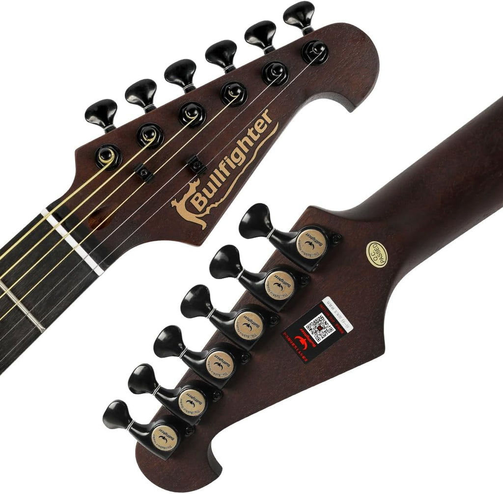 Bullfighter Acoustic Guitar Silent Nylon 6 String Travel Electronic Classical Portable Built in Pickups Steel Guitars Case Bag, Strap, Strings (Steel string K6)