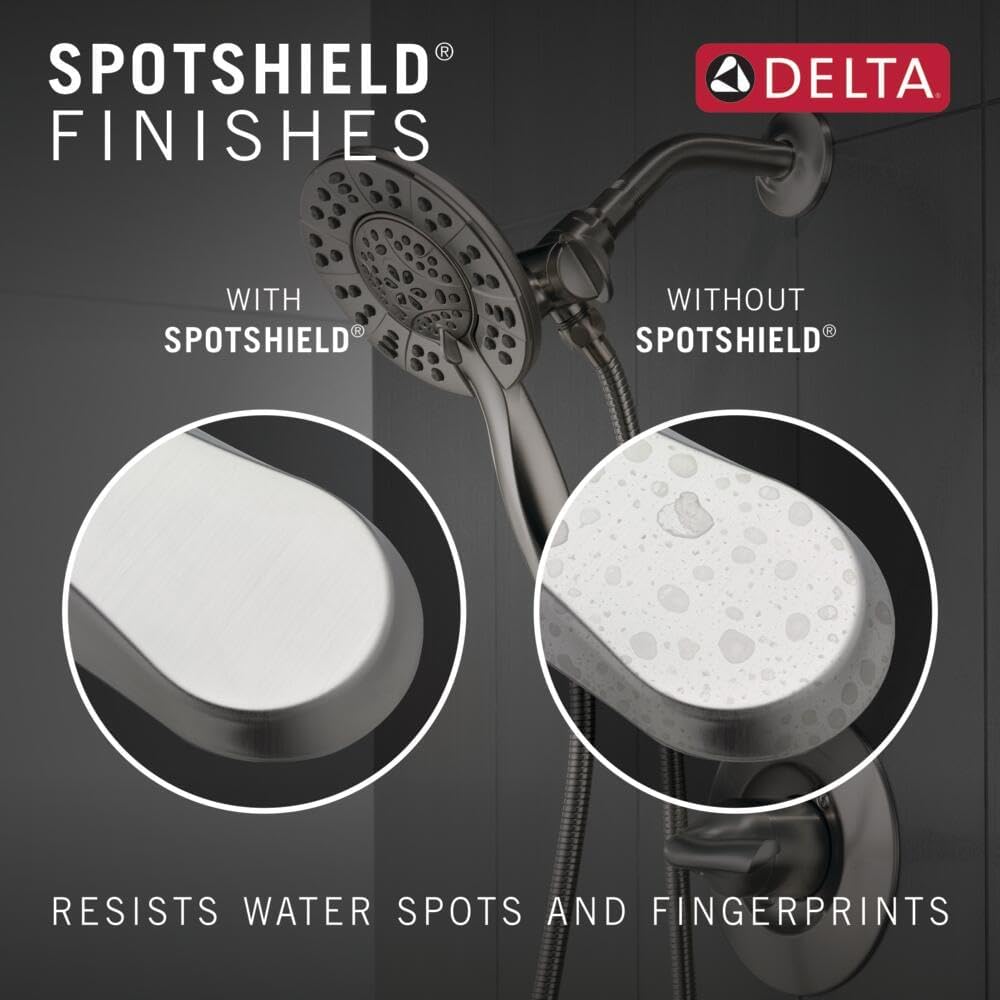 Delta Modern 14 Series Round Rain Shower System Faucet Set, Rainfall Brushed Nickel Shower Head and Handle Set, Valve Trim Kit, 10 Inch, Spotshield Stainless 342702-SP
