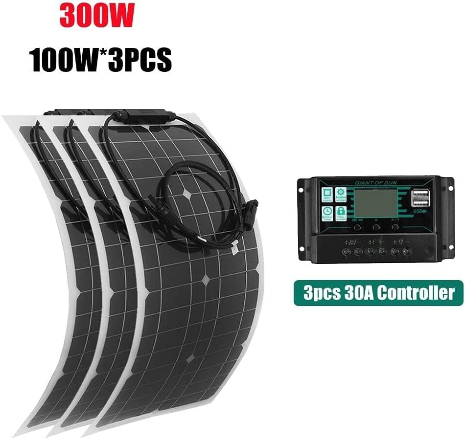 Portable Solar Panels 100W Portable Solar Panel Kit with 30A 60A Controller, Flexible Monocrystalline Solar Panel Kit，Waterproof Solar Power System for Car Yacht Rv Camping(300W 30A Controller)