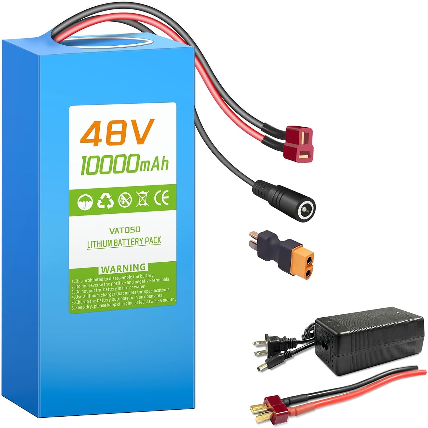 48V10Ah Lithium Ebike Battery with 30A BMS, for 100W-1000W Motors, Electric Bikes, Scooters, ATVs, Electric Dirt Bikes