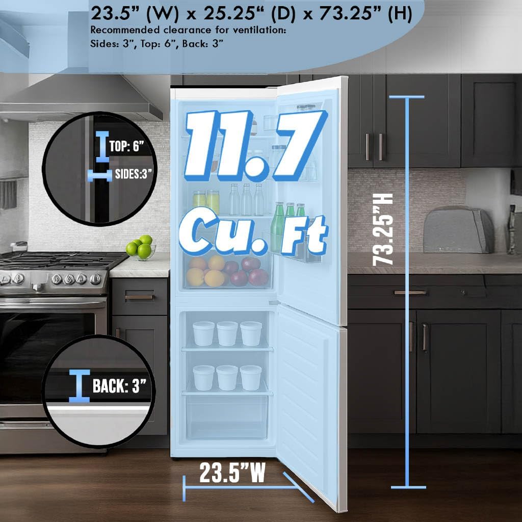 Summit 24' Bottom Freezer Refrigerator, Counter Depth Refrigerator- Freezer, Energy Star, White - FFBF121W (Right Hand Door)