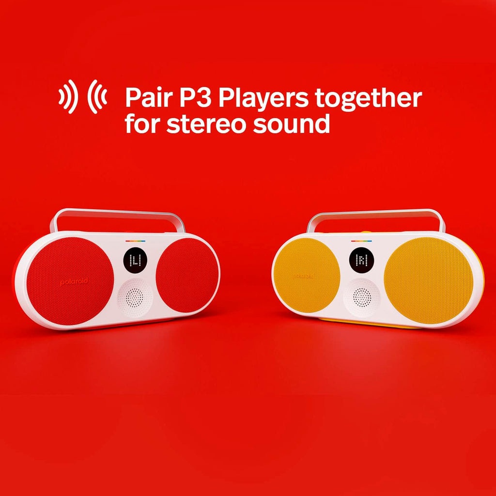 Polaroid P3 Music Player (Red) - Retro-Futuristic Boombox Wireless Bluetooth Speaker Rechargeable with Dual Stereo Pairing