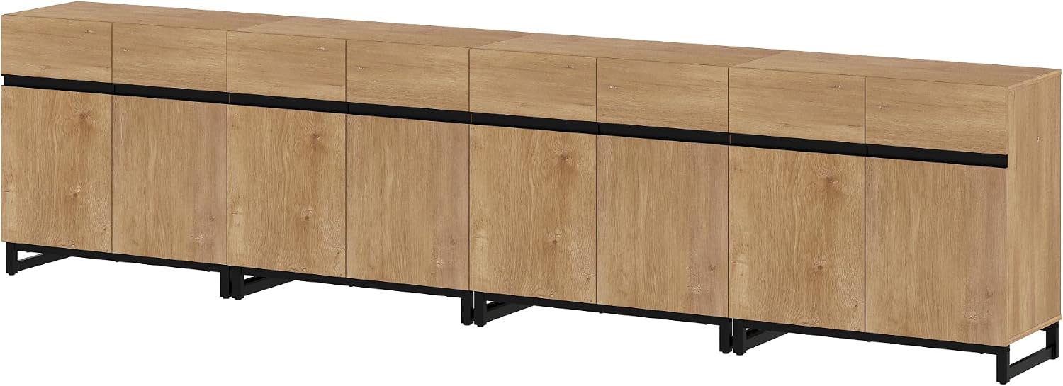 WAMPAT Sideboard Buffet Cabinets, Modern Sideboard with Adjustable Shelf and Metal Base, Coffee Bar Cabinet Storage Cabinet for Living Room, Kitchen, 4Pcs, Oak