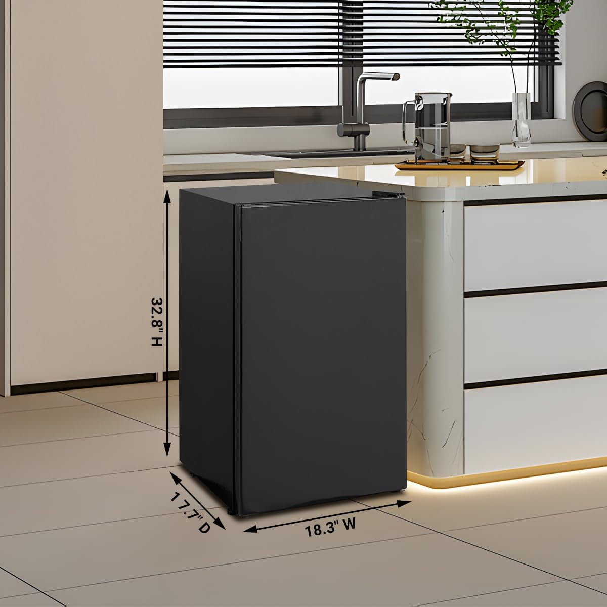 3.2 Cu.Ft Mini Fridge for Bedroom, Small Refrigerator with Single Door & 7 Level Adjustable Thermostat, Mini Fridge for Office, Dorm, Apartment, Black