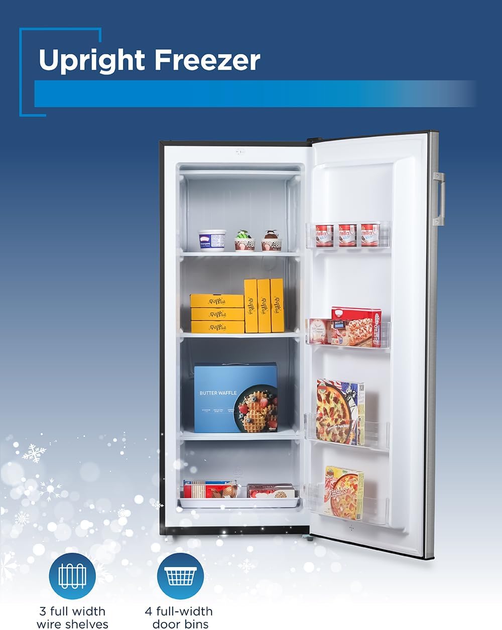 BLACK+DECKER 10 Cu. Ft. Upright Freezer, Stand Up Freezer with Mechanical Temperature Control, Freezer with 3 Shelves and 4 Door Bins, Manual Defrost, R600a Refrigerant, BUF1000LS,Stainless Steel Look