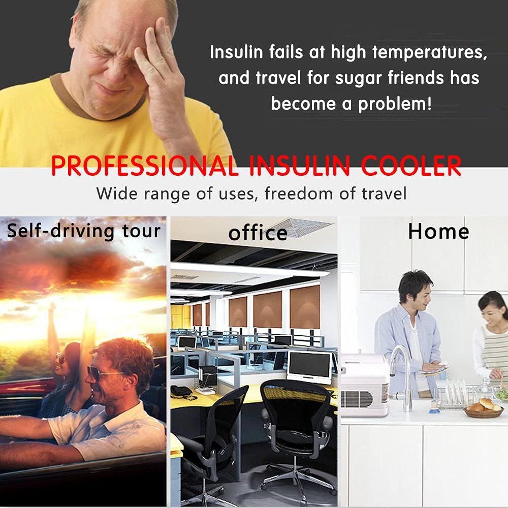 Insulin Cooler Box Mini Electric Insulin Cooler Portable Medicine Fridge Small Car Fridge 0-18℃ Cooler Bag Thermostat for Car Travel Home,Battery×1