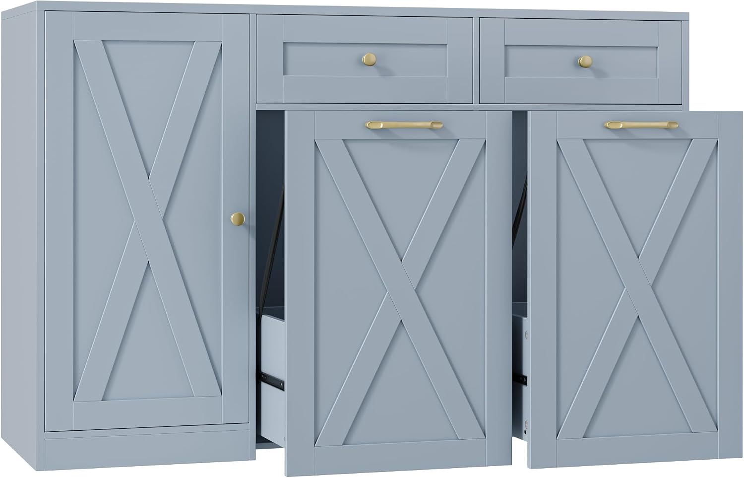 HOSTACK 12.5 Gallon Kitchen Trash Cabinet, 47' Double Trash Can Cabinet, Large Pull Out Can Storage Drawers, Wood Farmhouse Hidden Garbage Storage Buffet for Kitchen, Dining Room, Blue