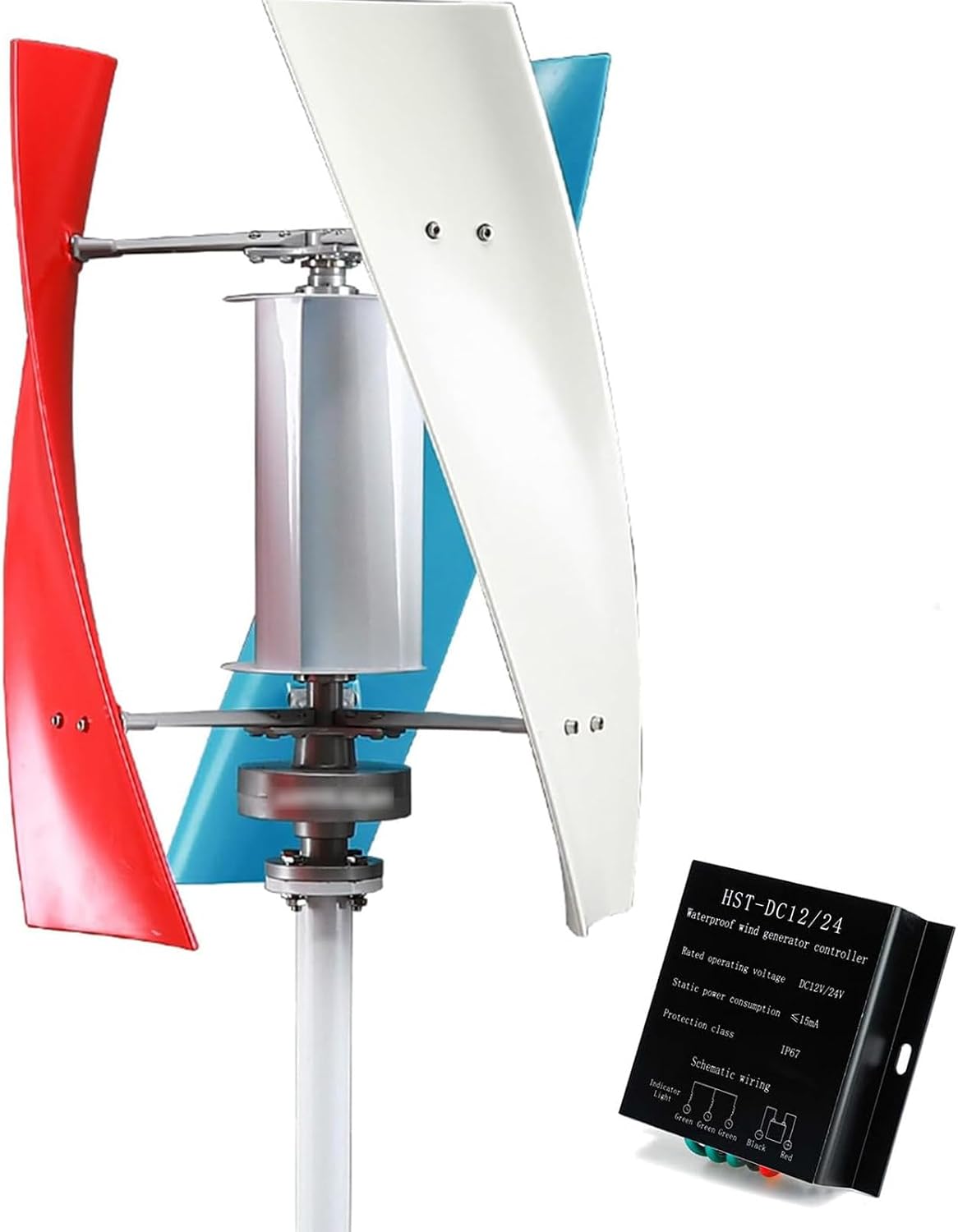 3000W Wind Turbine Generator Kit - 12V/24V Vertical Wind Power System with Charge Controller, 3-Phase AC Permanent Magnet Generator for Home, RV, Boat, Marine & Off-Grid Use