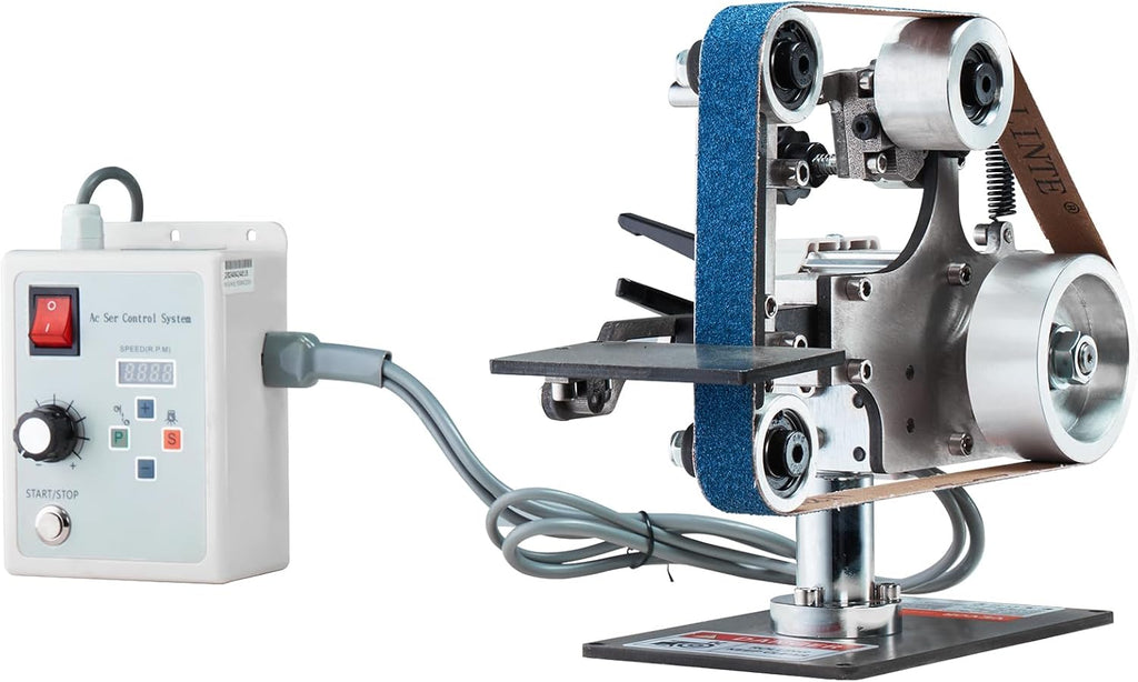VEVOR Belt Grinder Sander, 30 x 1-Inch Variable Speed Belt Polisher with VFD, 550W Polishing Grinding Machine with 2 Grinding Moulds & 3PCS Sanding Belts for Metalworking, Knife Making