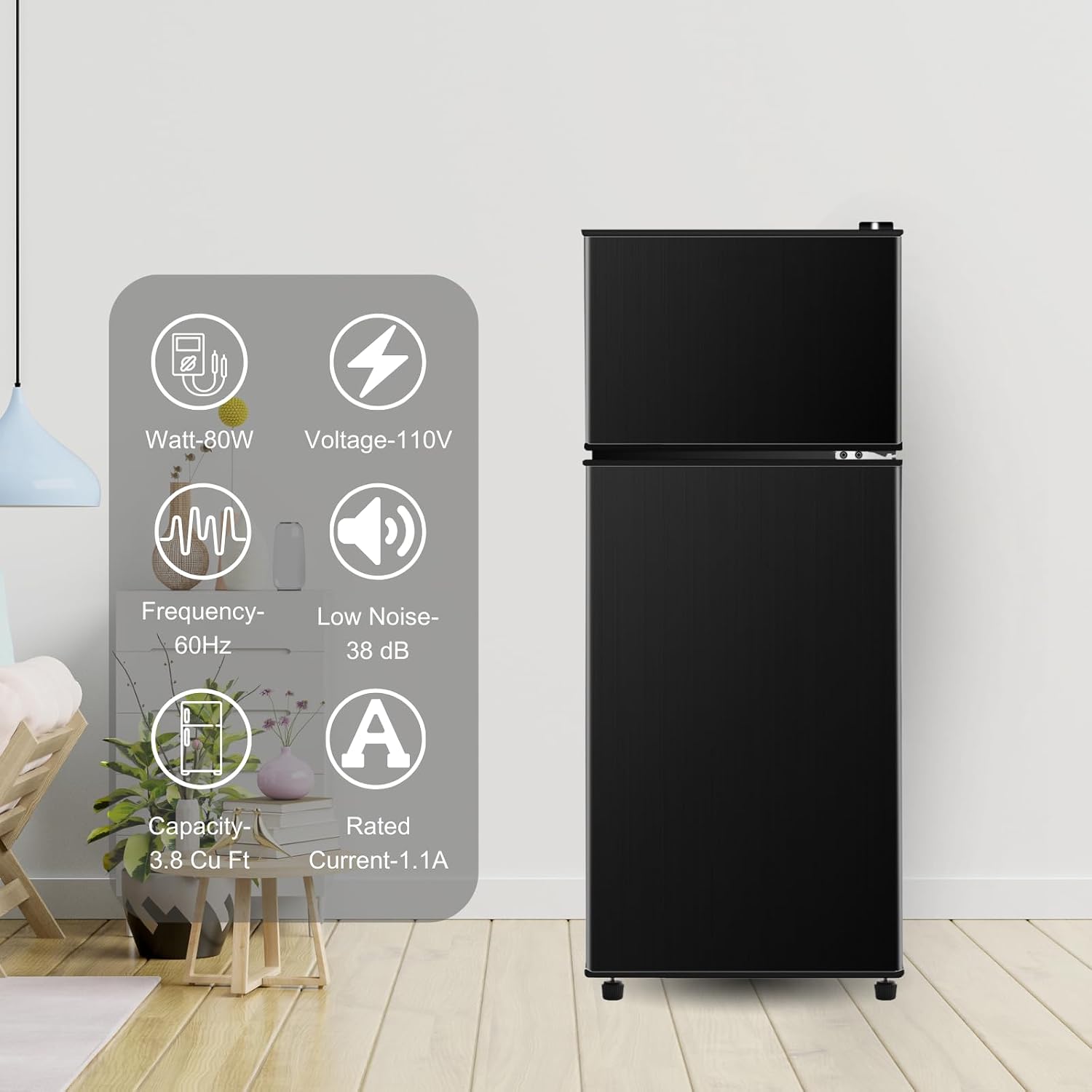 Refrigerator with Freezer, 3.8 Cu Ft 2 Door Fridge for Bedroom, Kitchen, Dorm, Apartment, Garage, Office