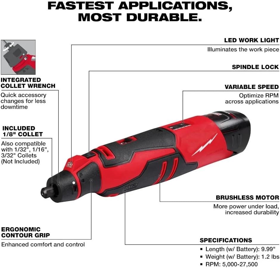 2525-21 Cordless Brushless Rotary Tool for Milwaukee 12V M12 Rotary Tool Kit - Red/Black