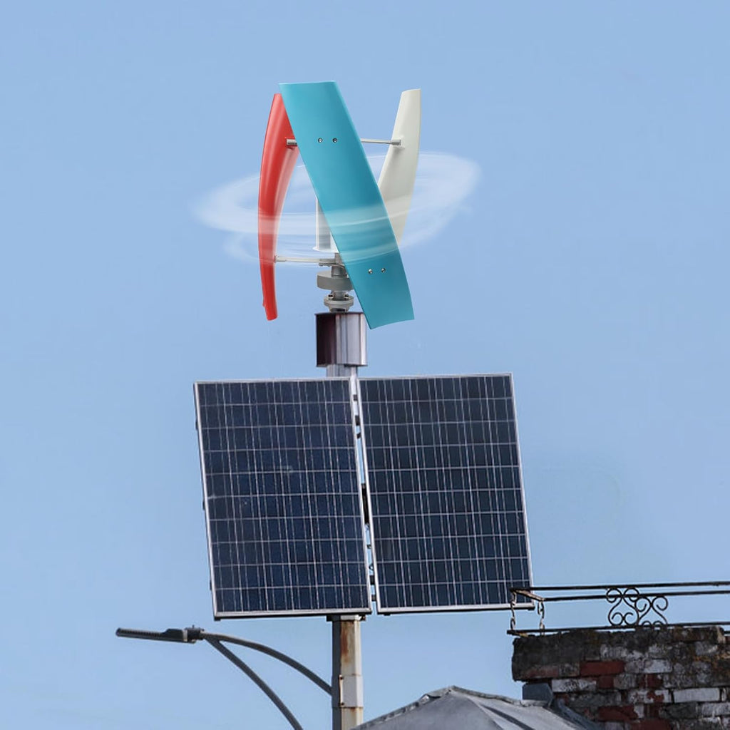 Vertical Wind Turbine Generator 100W 24V Quiet Outdoor Power with Auxiliary Wind Wheel for Home Cabin Boat Solar Energy Alternative IP67 Protection