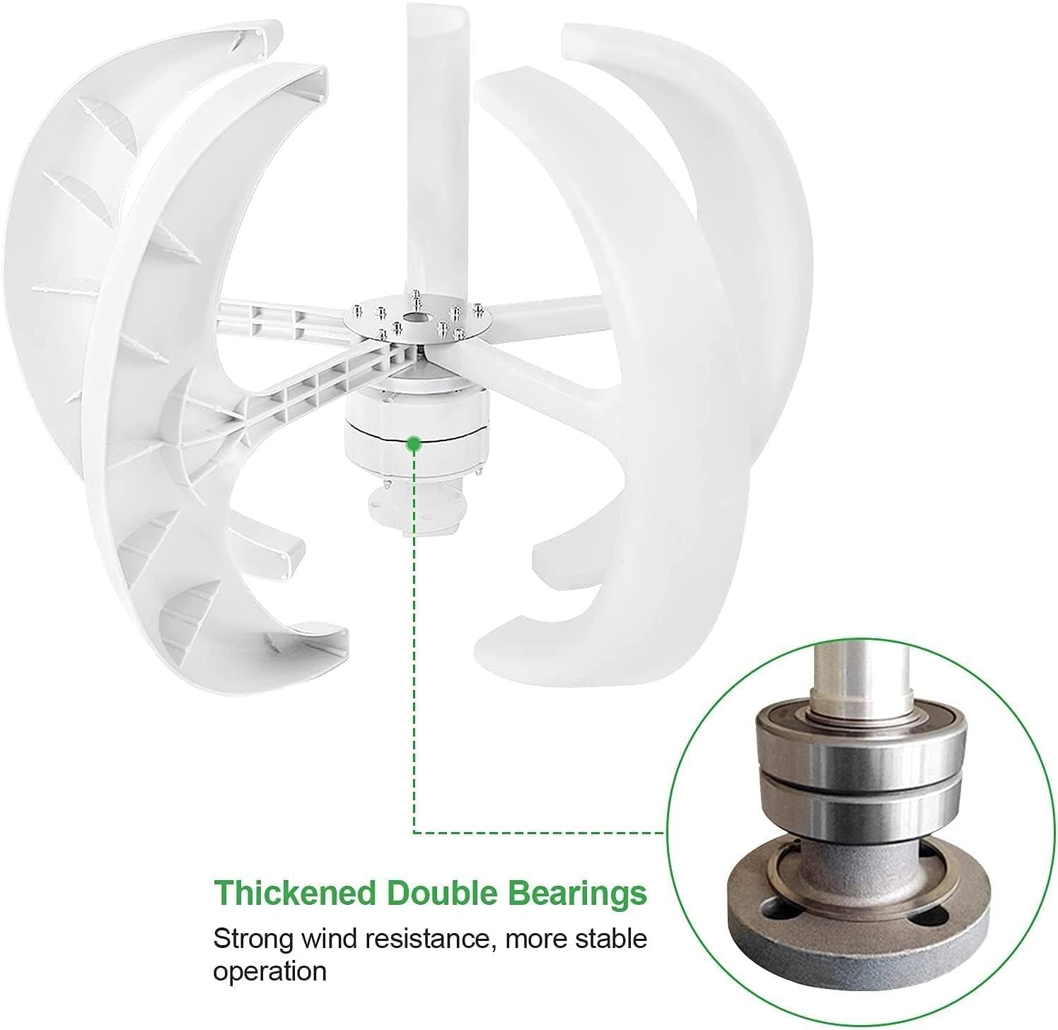 Efficient 400W 600W 800W 1000W 1200W Vertical Wind Turbine Generator Kit, 12V 24V Lantern Vertical Wind Turbine Kit 5 Blade with Controller for Home,24V-600W
