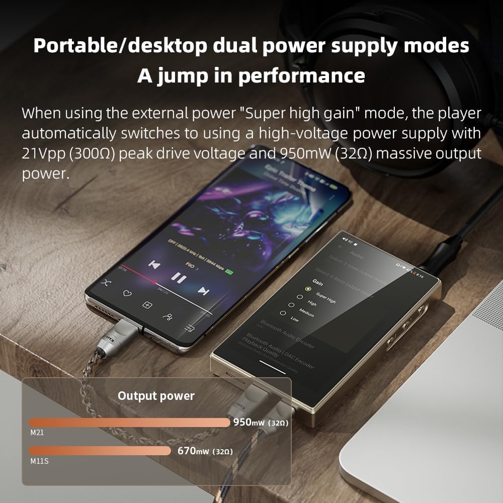 FiiO M21 Android 13 Portable Music Player MP3 Snapdragon 680 4* CS43198 DAC Chips Hi-Res Audio DSD Bluetooth LDAC (Black)