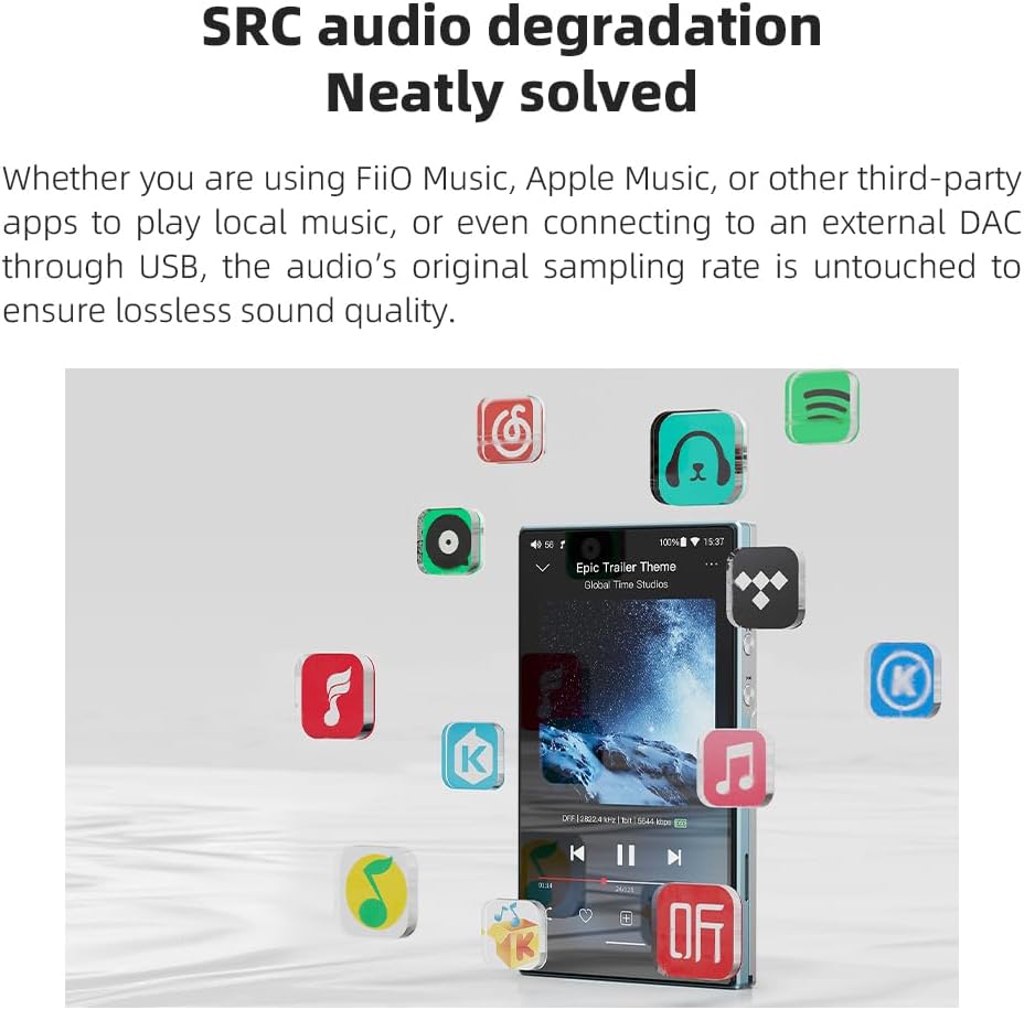 JadeAudio/FiiO JM21 Android 13 Hi-Res Music Player MP3 with Snapdragon 680, Bluetooth WiFi USB DAC 12.5H Playtime (3+32g Black)
