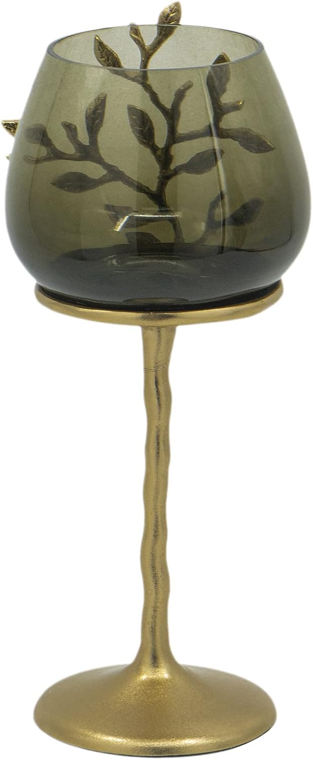 A&B Home Olive Branch Candle Holder - Glass Candle Holder with Gold Metal Base, Decorative Tabletop Lighting, Living Room Coffee Table Accent Piece Dining Table Centerpiece, 6' x 6' x 13'