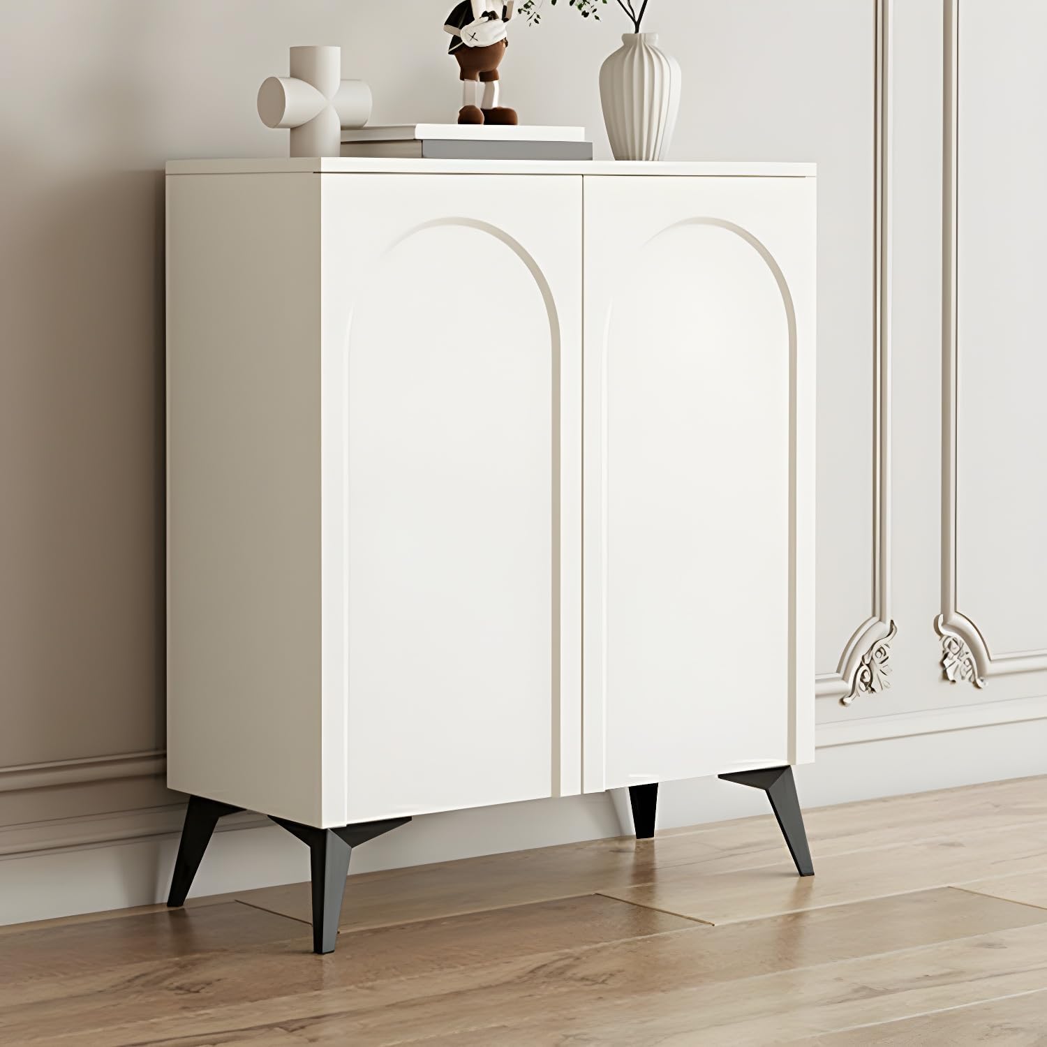 LITFAD Wood Buffet Sideboard Floor Freestanding Cupboard Modern Style Entrance Cabinet, Kitchen Appliance Storage Cabinets, Living Room Storage Cabinet - White 23.5' L x 13.5' W x 39.5' H